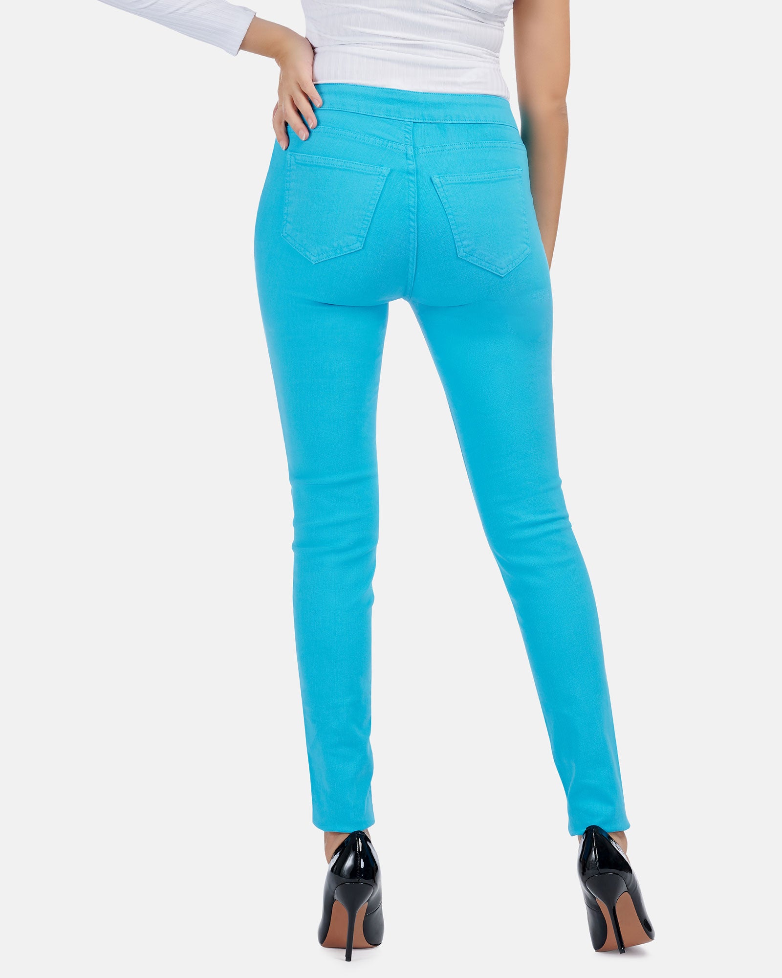 Jeans Donna Vita Alta Skinny - Turchese