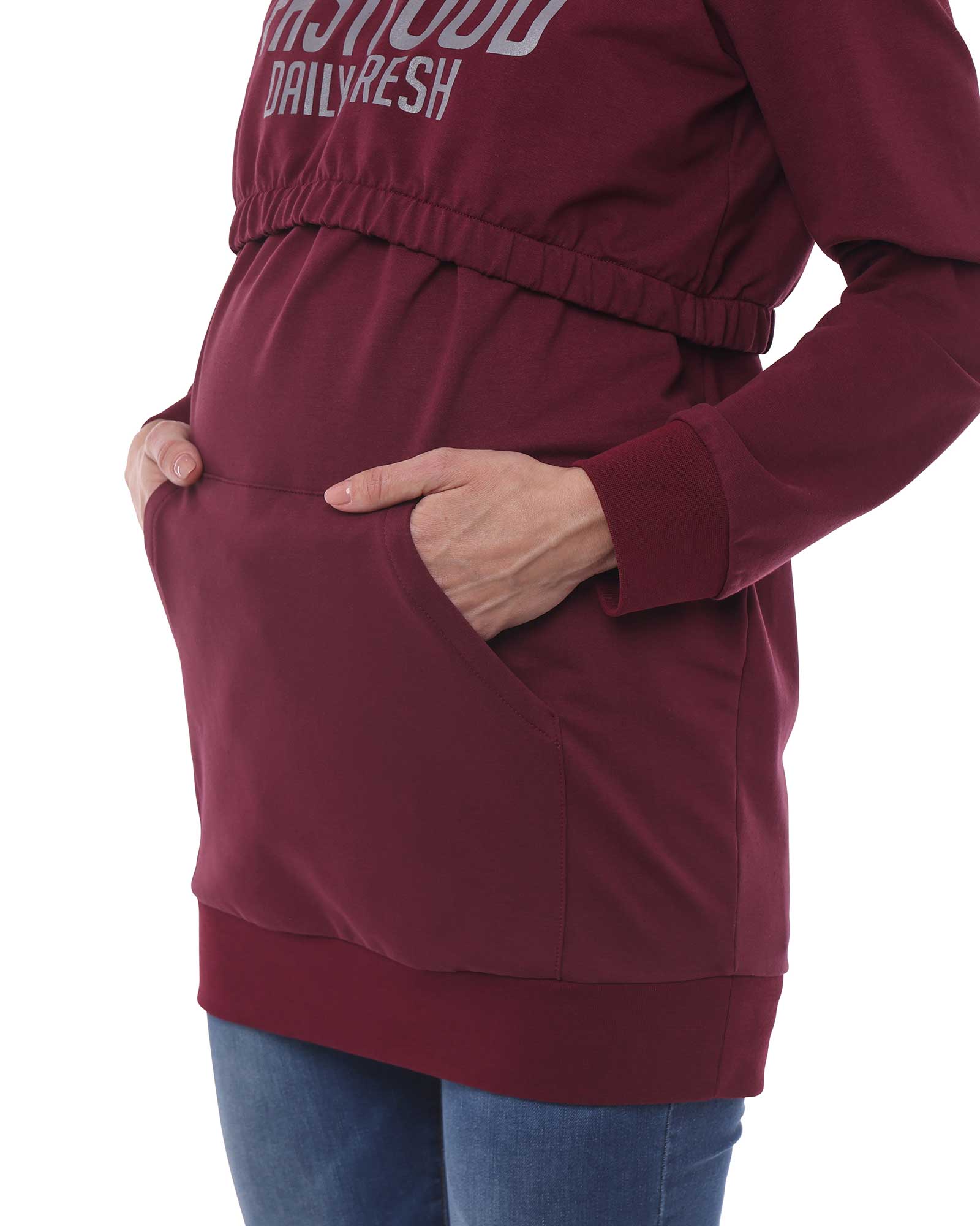 Felpa gravidanza ed allattamento con stampa (OXFORD-Bordeaux)