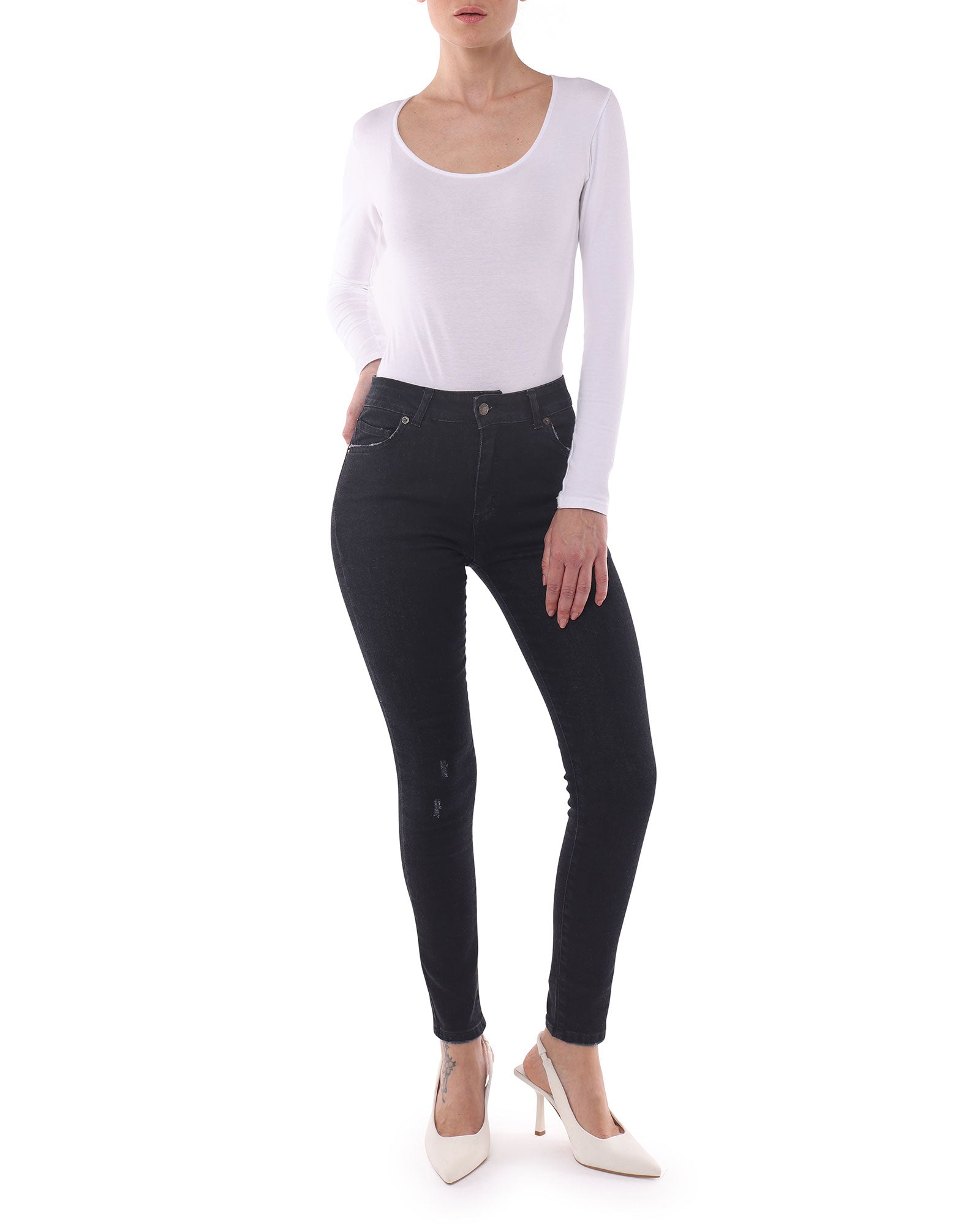 Jeans Donna Nero, Slim Fit, Vita Media - Made in Italy