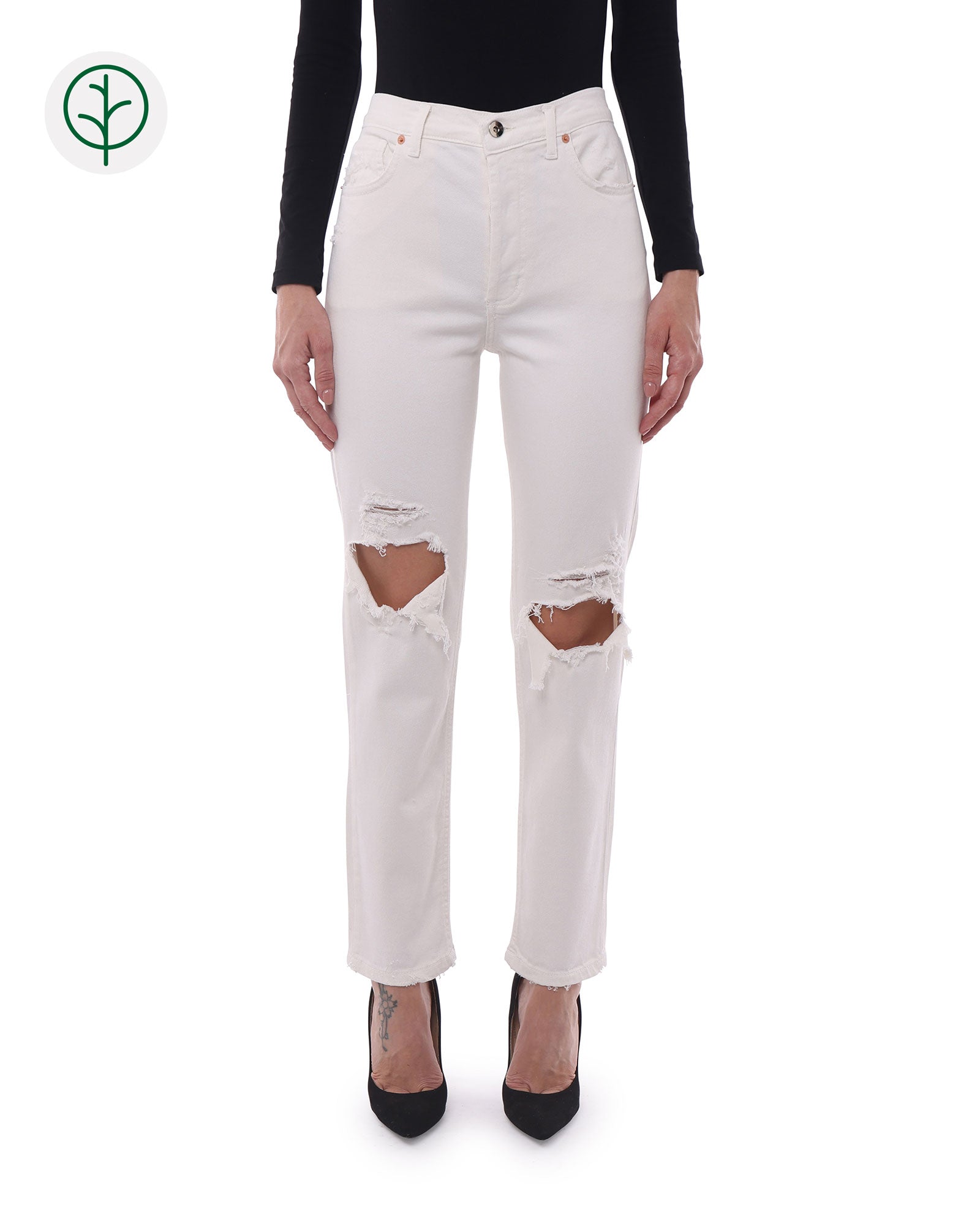 Jeans relaxed 5 tasche con rotture colore bianco